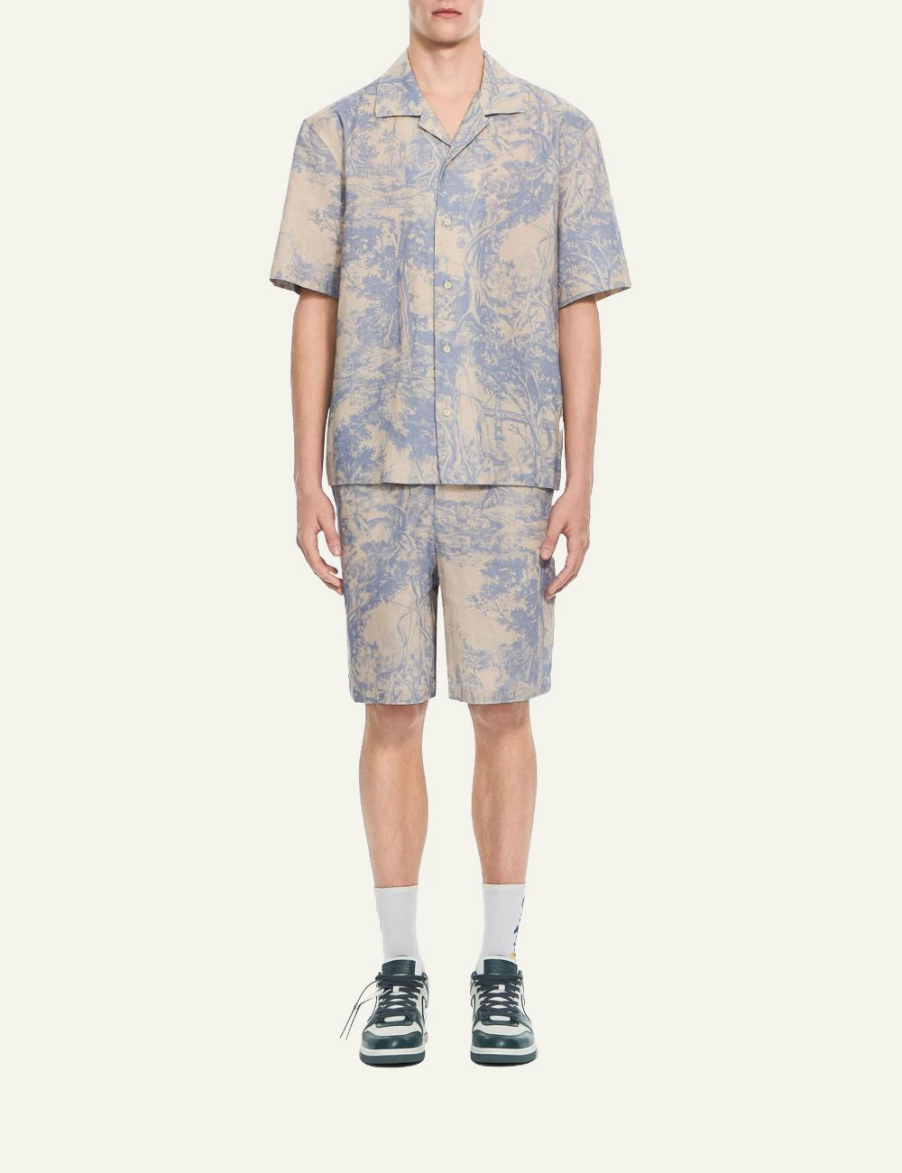 Off-White Men’s Beige Linen Blend Shirt With Blue Toile Print full body