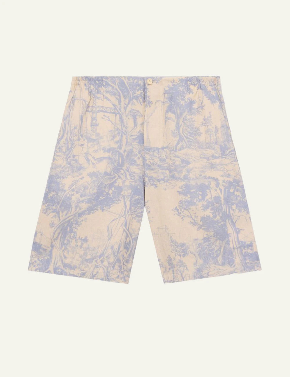 Off-White Men’s Beige Linen Blend Shorts With Blue Toile Print