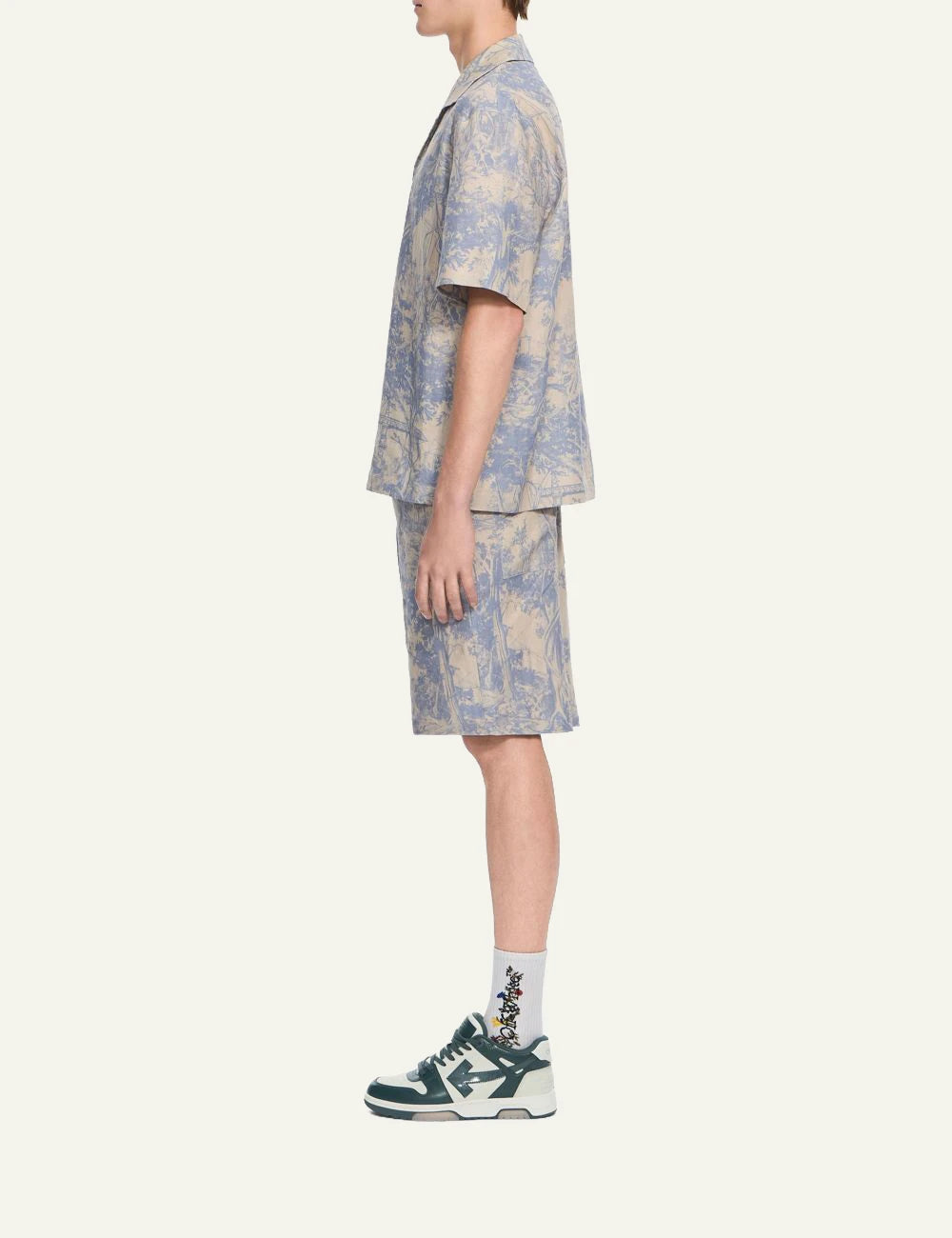 Off-White Men’s Beige Linen Blend Shorts With Blue Toile Print side