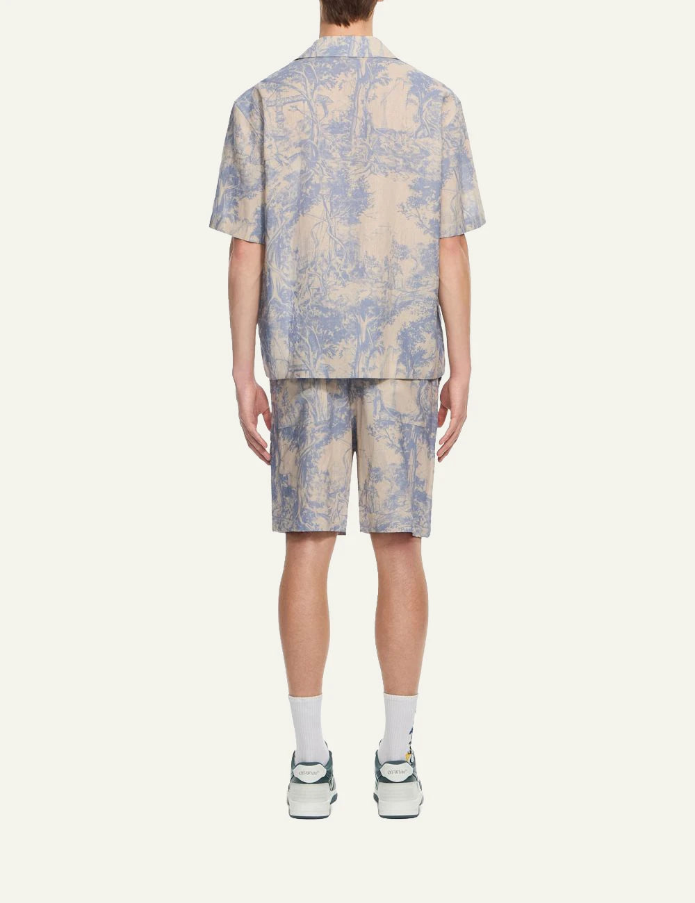 Off-White Men’s Beige Linen Blend Shorts With Blue Toile Print back