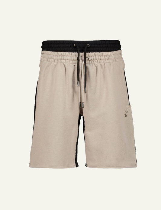 Off-White Men’s Black And Beige Cotton Jersey Layered Shorts