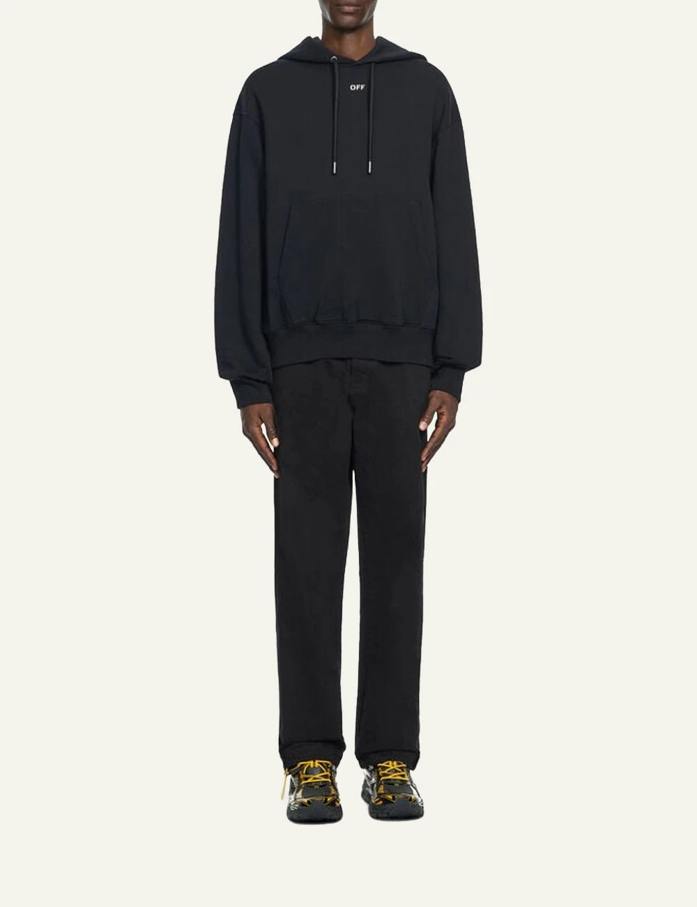Off-White Men’s Black Cotton Hoodie With Industrial Arrows Print full body