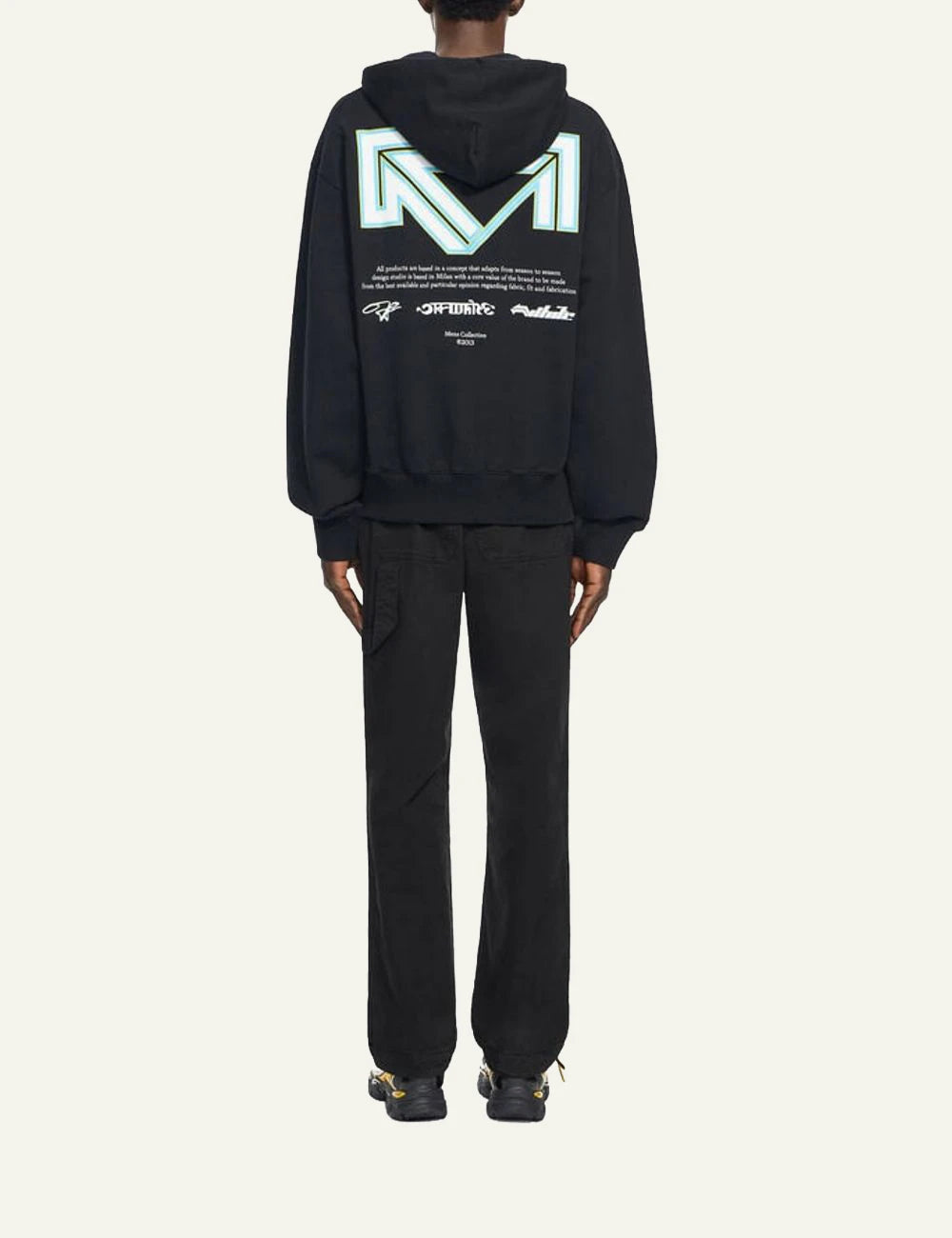 Off-White Men’s Black Cotton Hoodie With Industrial Arrows Print back