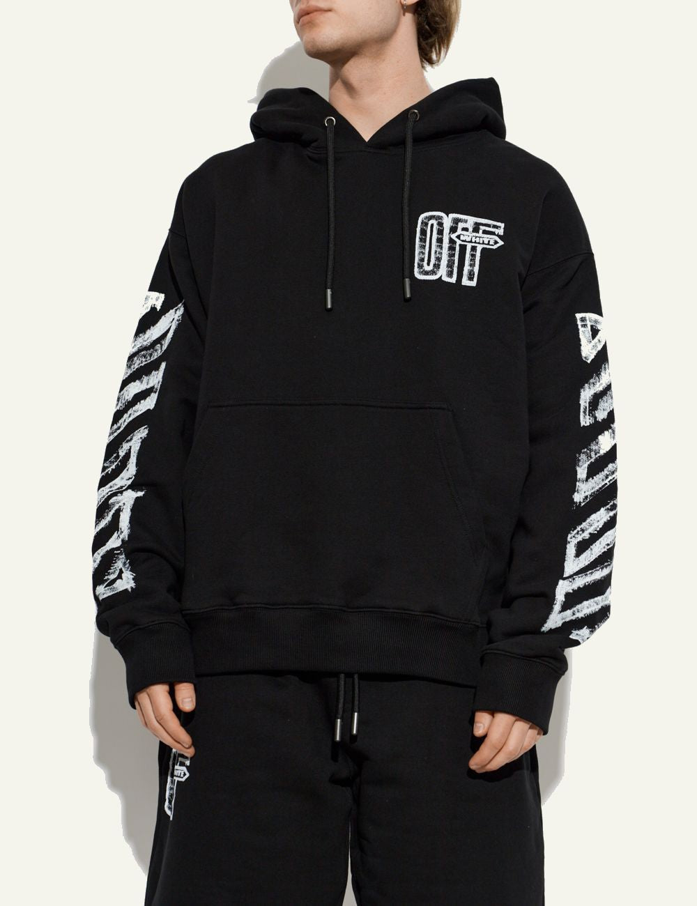 Off-White Men’s Black Cotton Hoodie With White Arrow Graphics model
