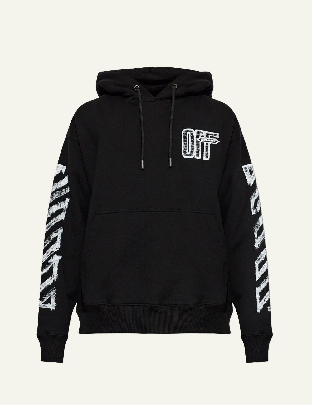 Off-White Men’s Black Cotton Hoodie With White Arrow Graphics