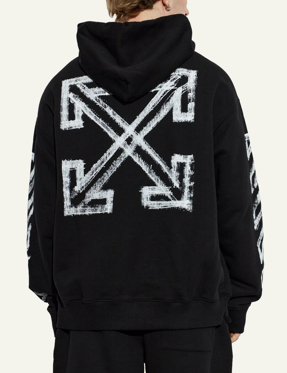 Off-White Men’s Black Cotton Hoodie With White Arrow Graphics back