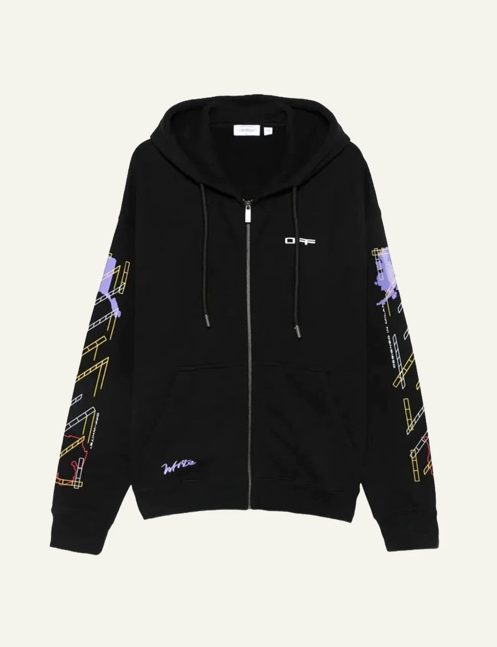 Off-White Men’s Black Cotton Multicolor Arrow Zip Hoodie