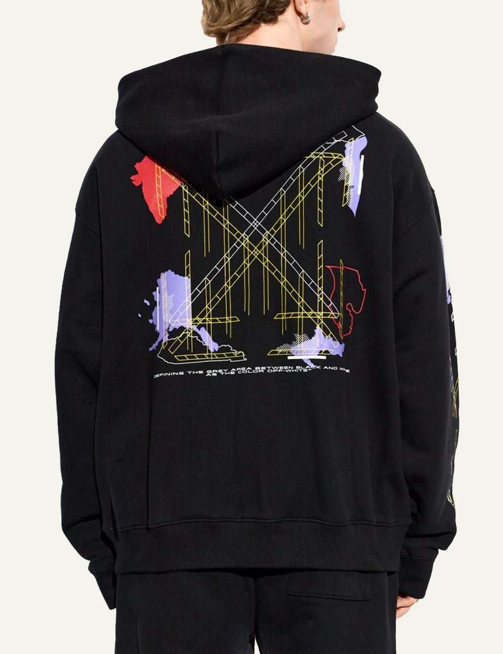 Off-White Men’s Black Cotton Multicolor Arrow Zip Hoodie back