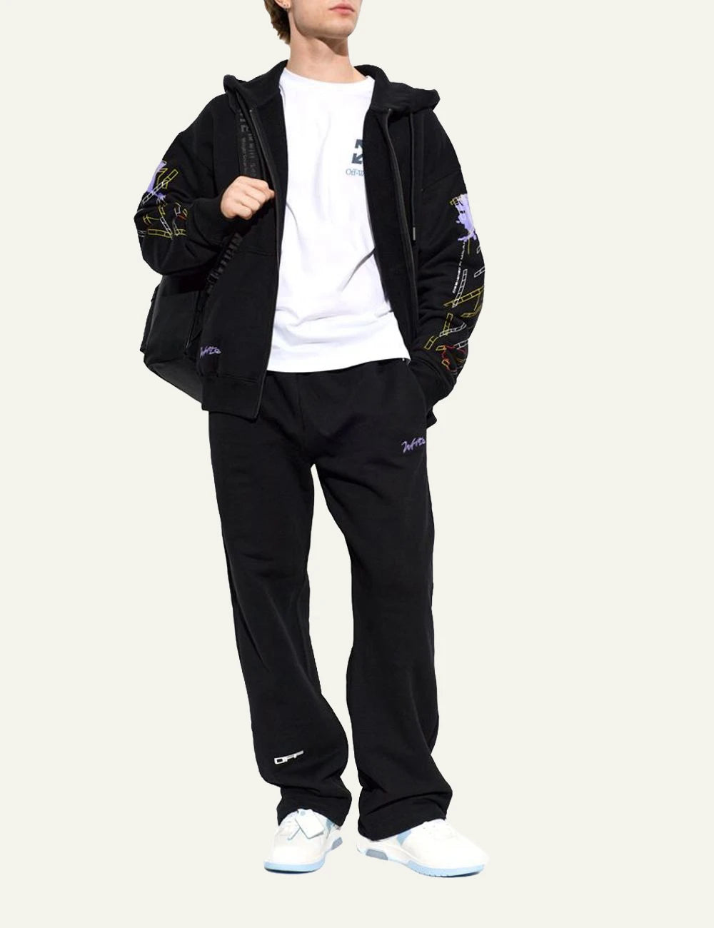 Off-White Men’s Black Cotton Multicolor Arrow Zip Hoodie full body