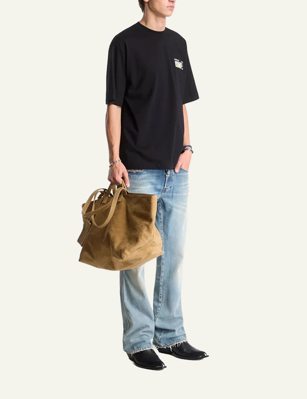 Off-White Men’s Black Cotton T-Shirt With Multicolor Logo Print full body