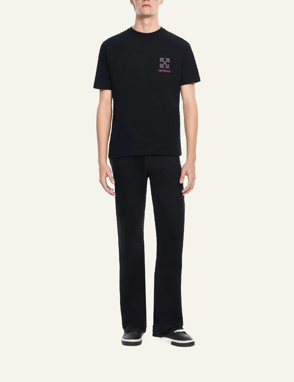 Off-White Men’s Black Cotton T-Shirt With Purple Arrows Logo full body