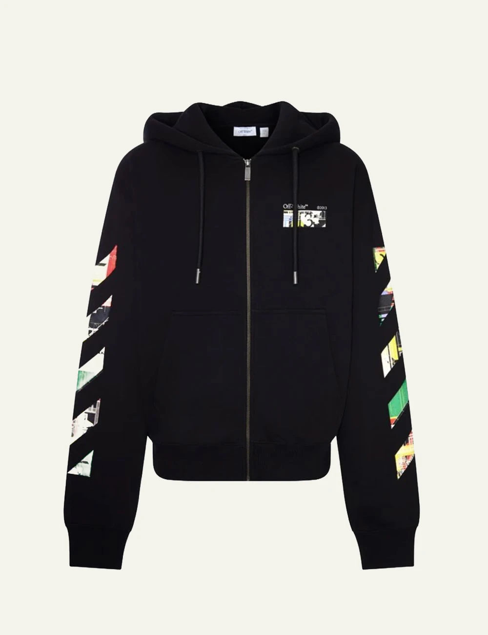 Off-White Men’s Black Zip-Up Hoodie With Multicolor Arrow Print