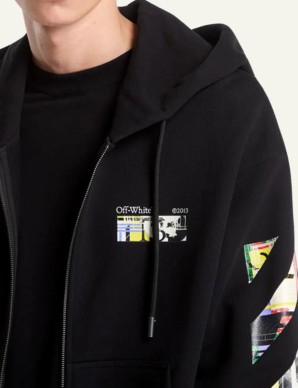 Off-White Men’s Black Zip-Up Hoodie With Multicolor Arrow Print detail