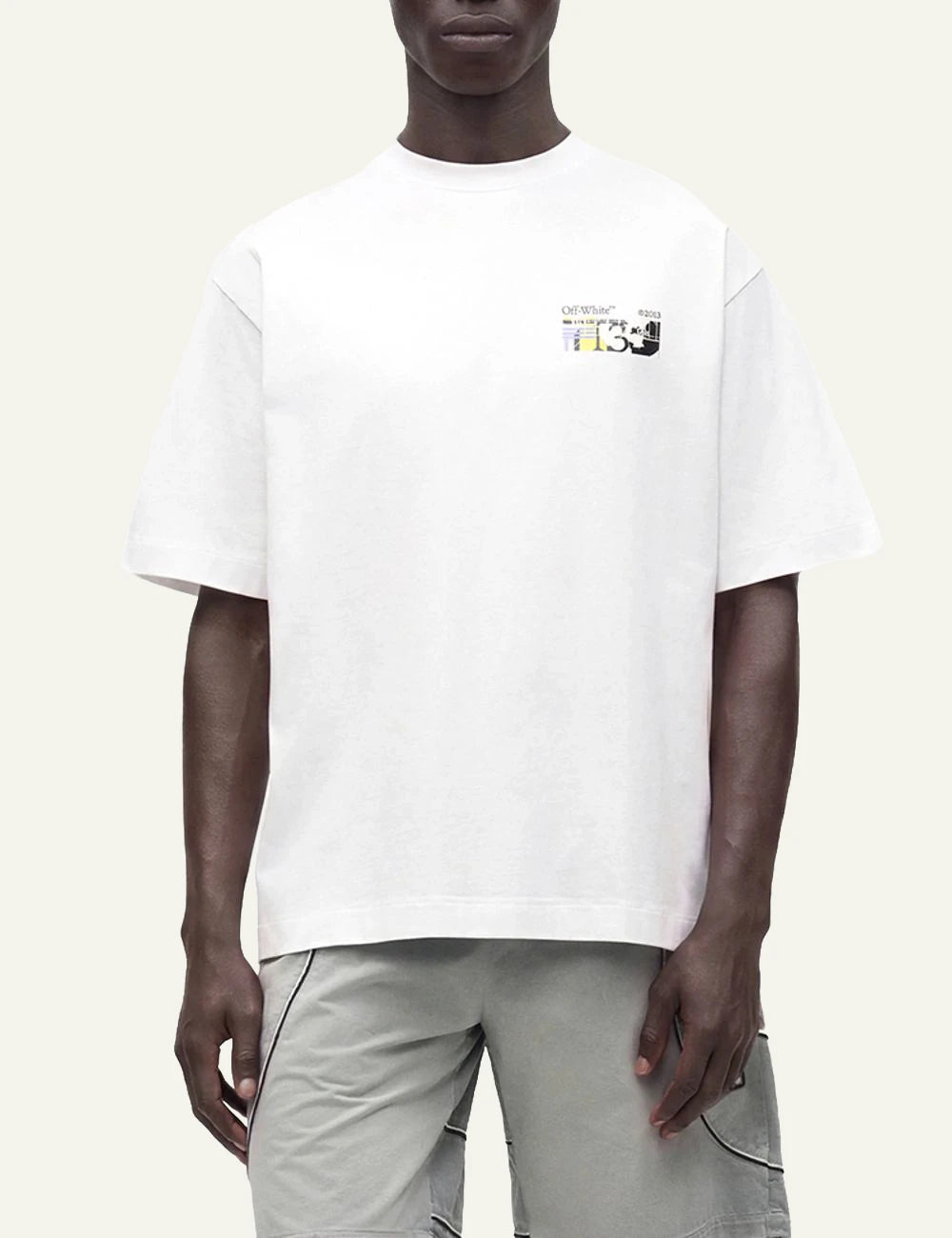 Off-White Men’s White T-Shirt With Multicolor Logo And Arrow Print _model