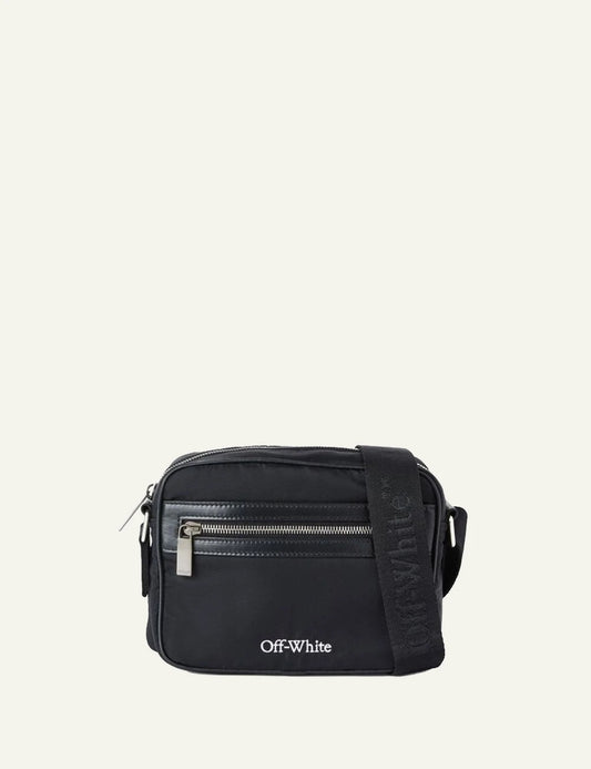 Off-White Nylon Crossbody Bag black me logo strap front zip pocket front view
