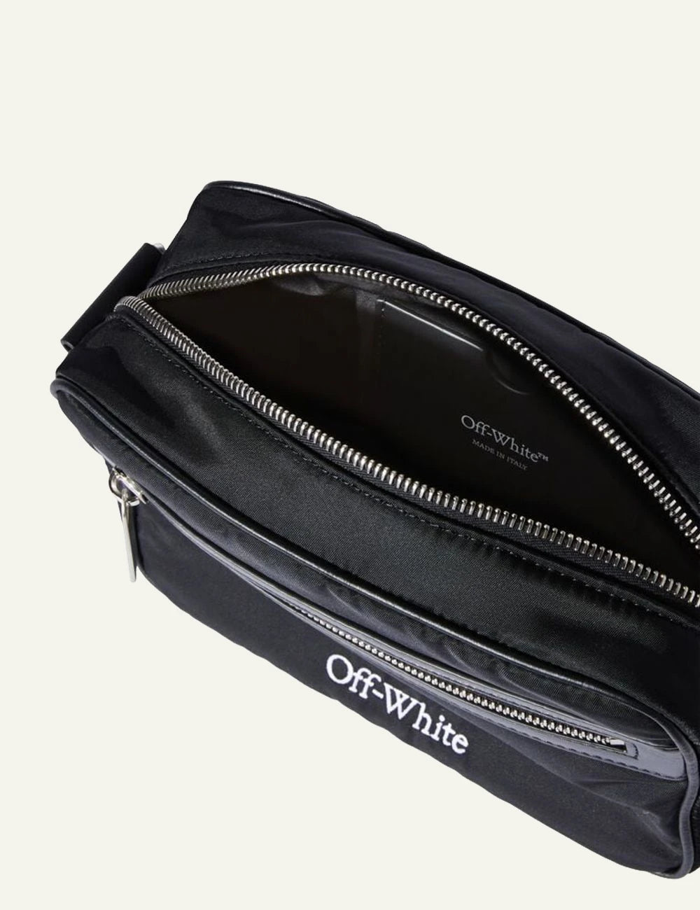 Off-White Nylon Crossbody Bag black me logo strap front zip pocket top view
