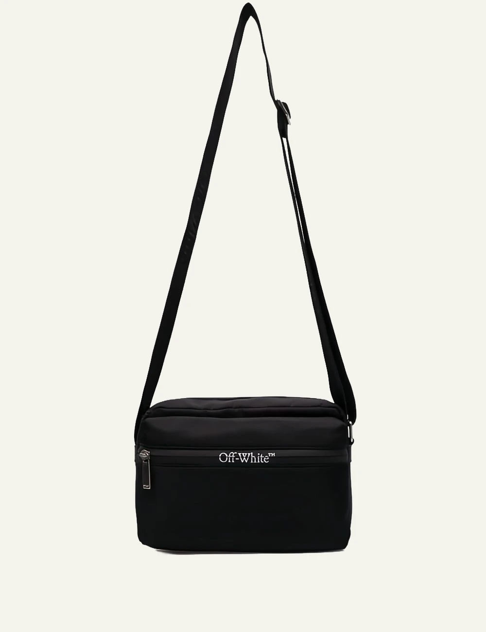 Off-White outdoor camera case black front view logo detail