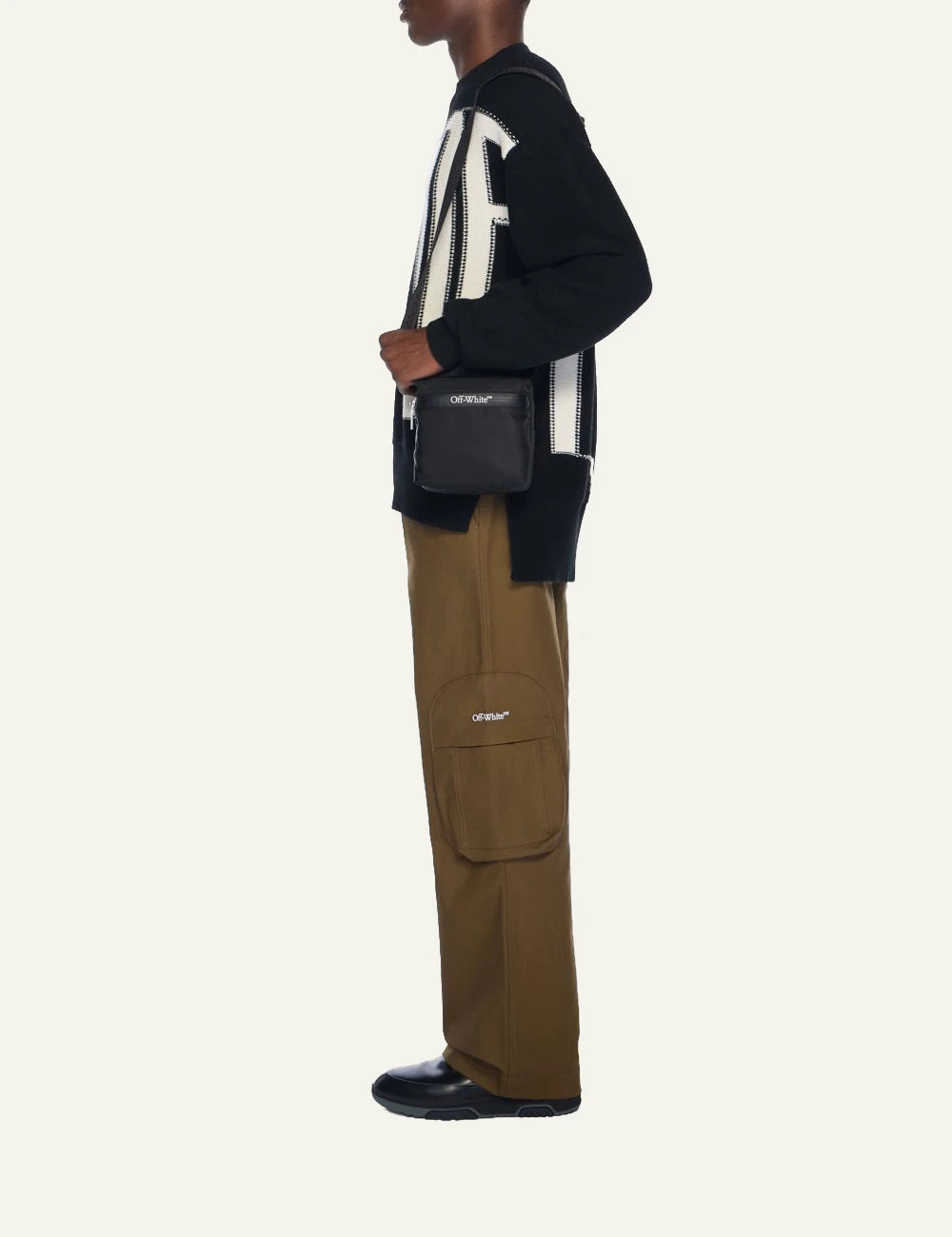 Off-White outdoor crossbody bag black front model view logo detail