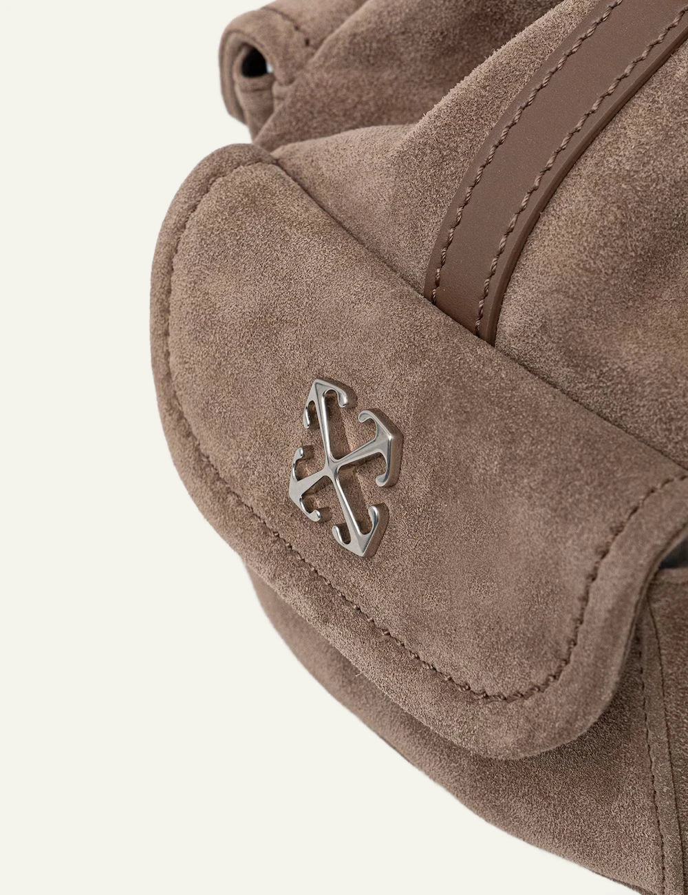 Off White OWMY002S26LEA001 Dumbo B bucket bag suede brown front detail view chain detail