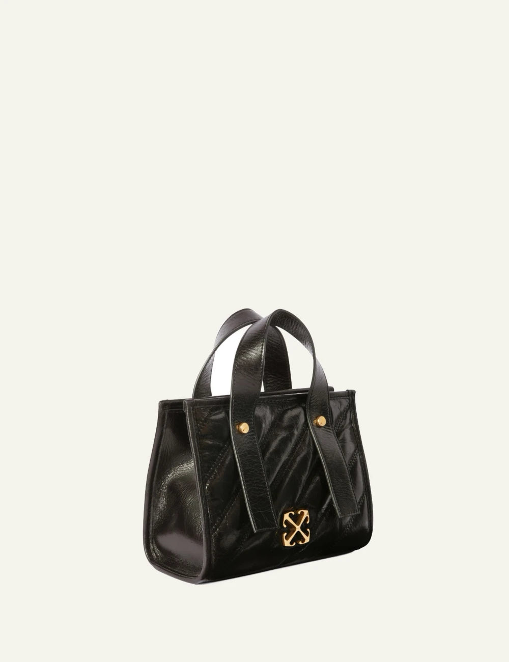 Off White OWNA238C99LEA001 quilting tote bag black leather gold logo side view