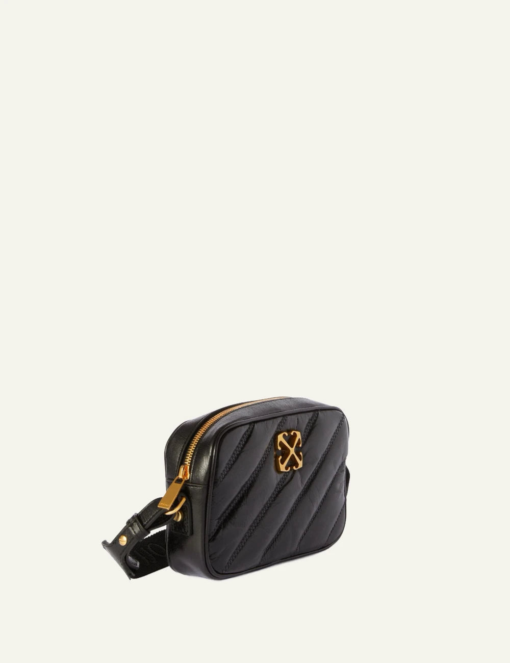 Off White OWNN18EC99LEA001 quilting camera bag black leather gold logo side view