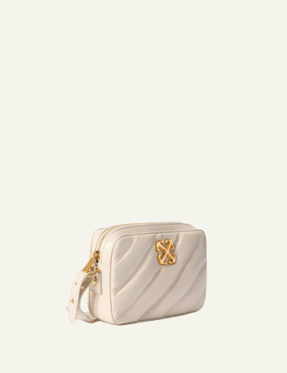 Off White OWNN18EC99LEA001 quilting camera bag dust beige leather gold logo side view