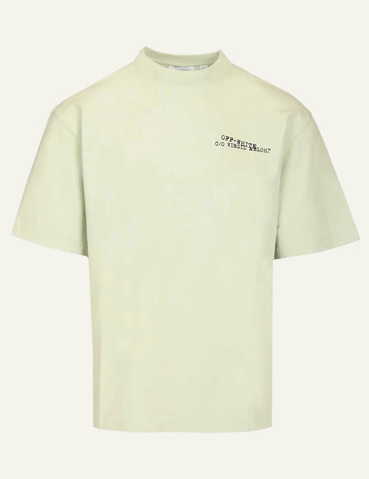 off white t-shirt pale mint green small chest logo front flat view