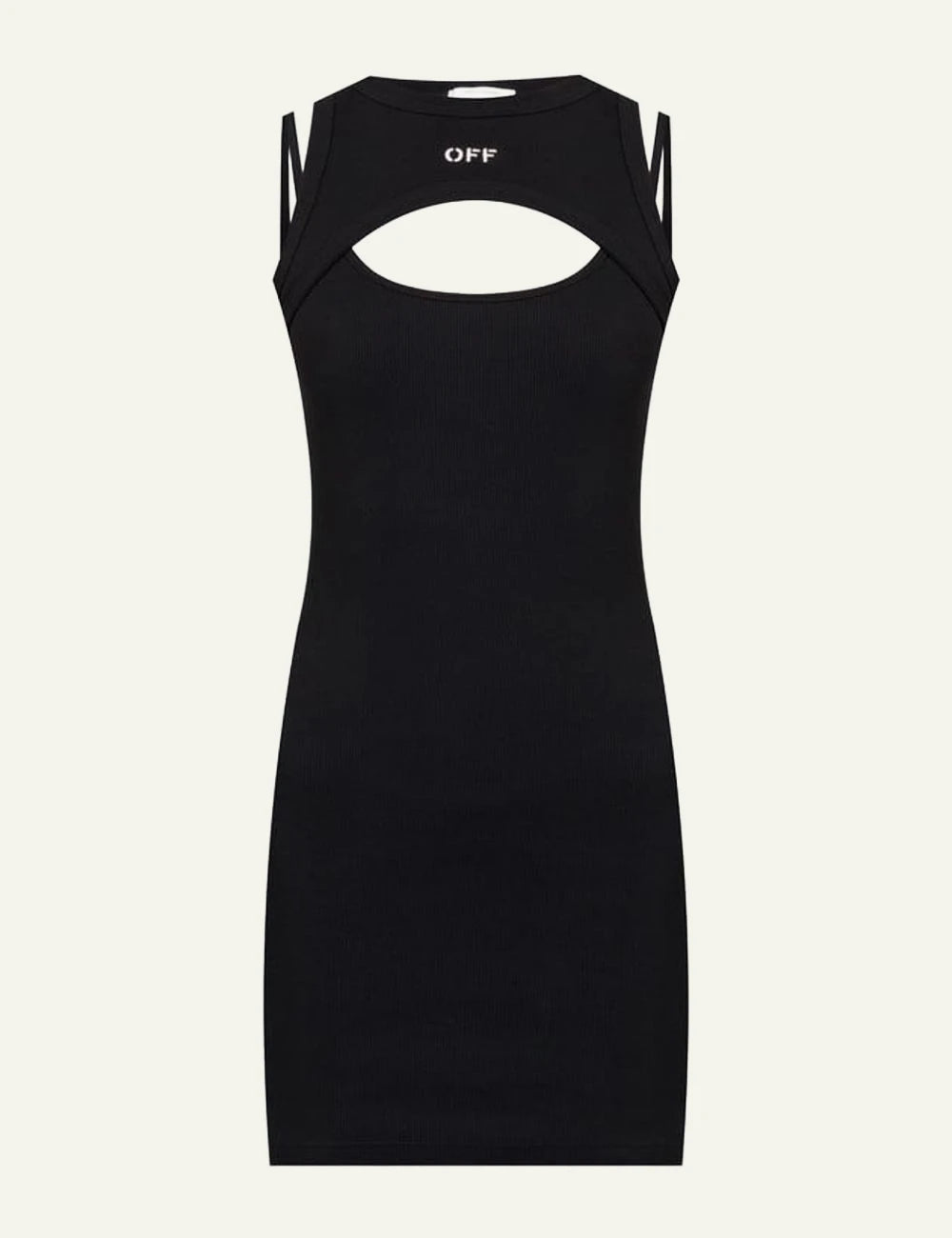 Off-White ribbed dress black cut out logo sleeveless front flat view