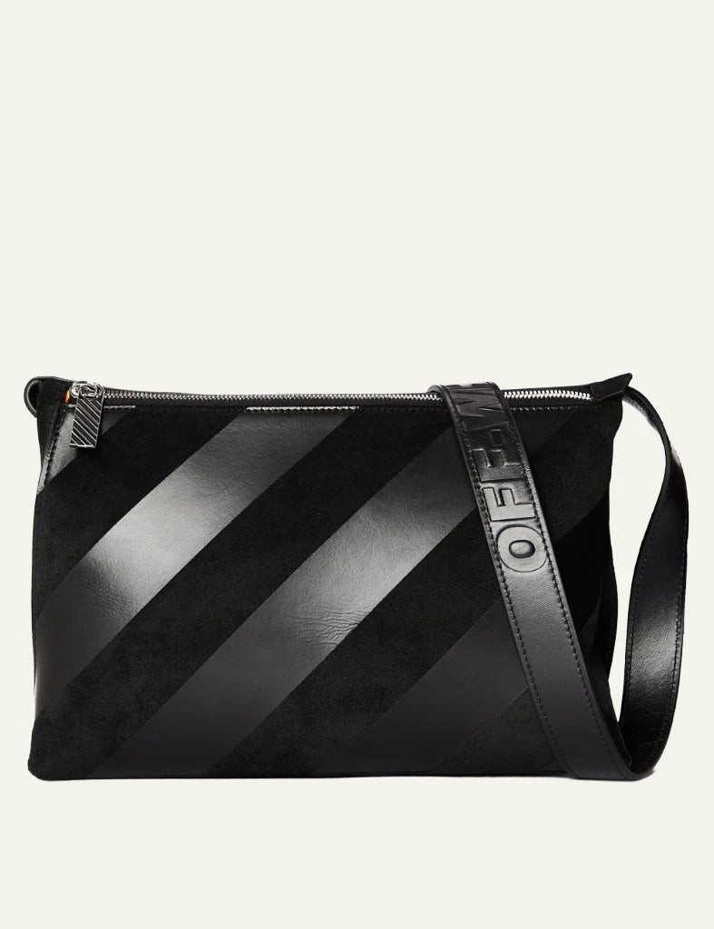 Off-White Sandbag diag shoulder bag black stripes logo strap front