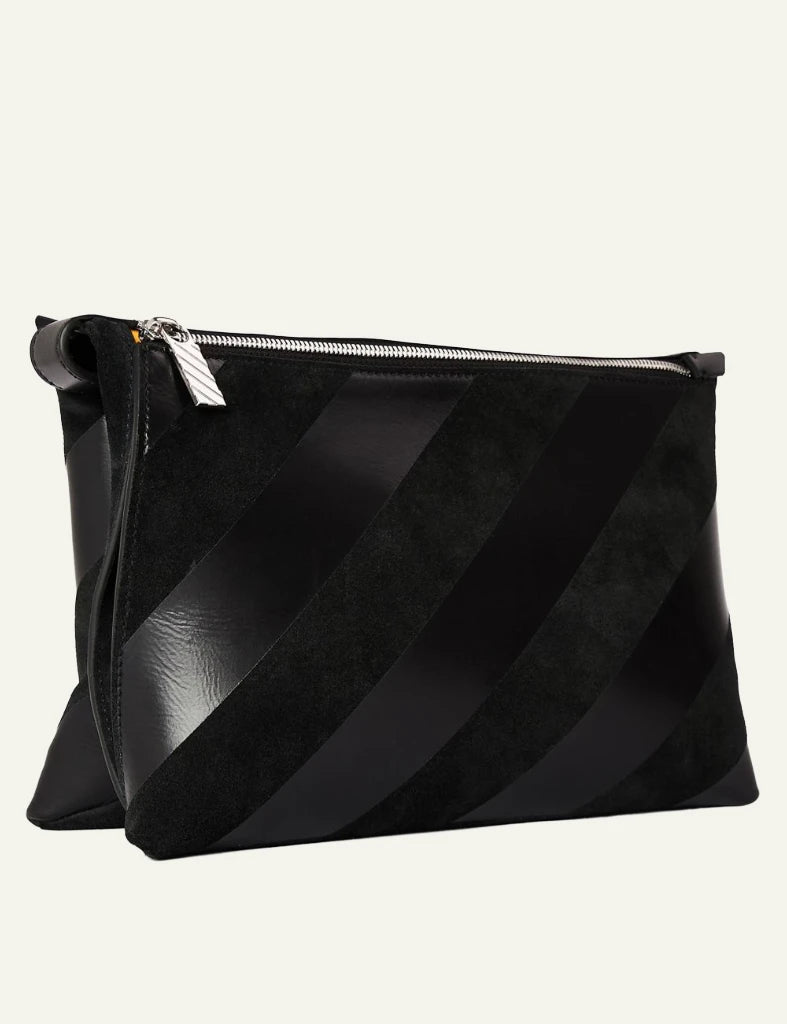 Off-White Sandbag diag shoulder bag black stripes logo strap side