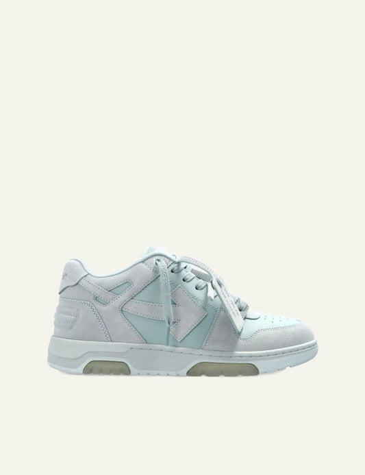 Off-White sneaker low top mint suede leather side view