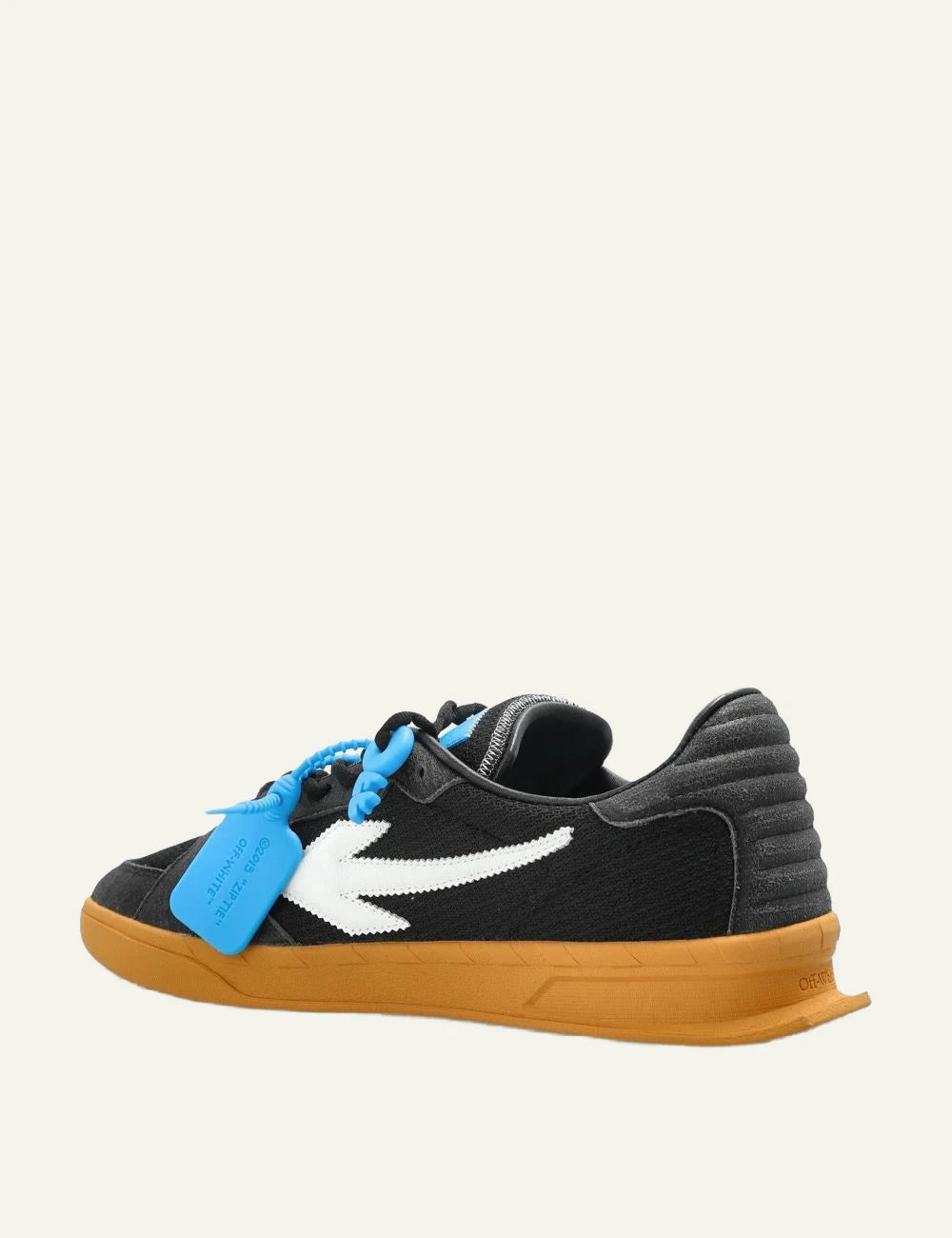 Off-White sneakers black arrow logo gum sole blue detail profile view