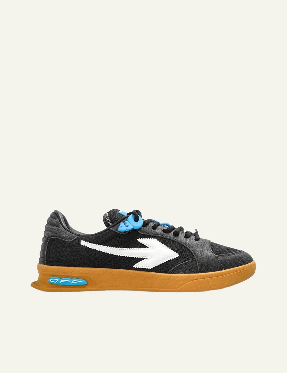 Off-White sneakers black arrow logo gum sole blue detail side view