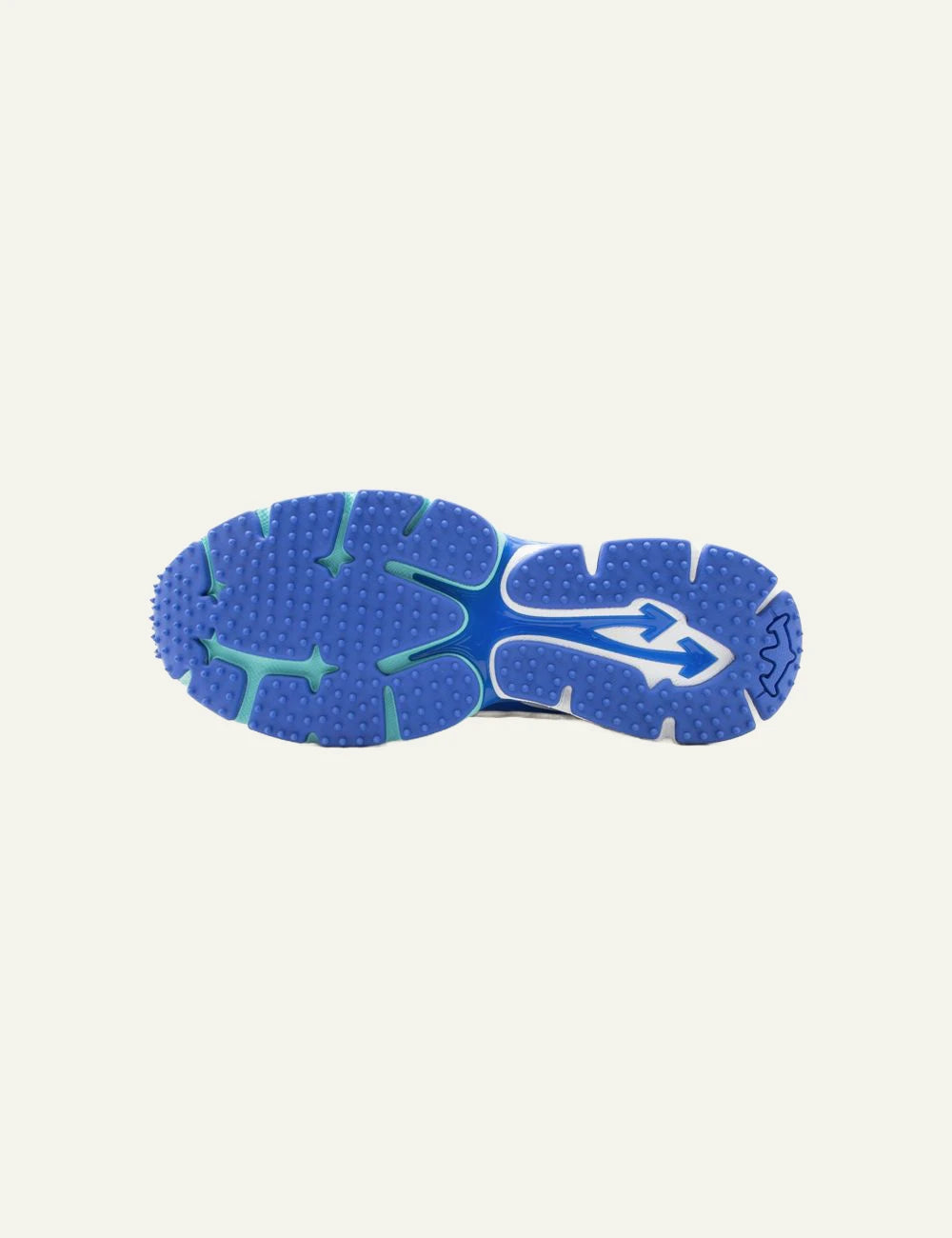 Off-White sneakers multicolor blue red mesh running style sole view