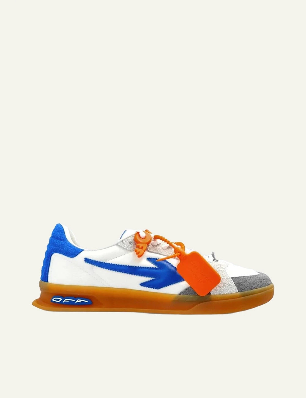 Off-White sneakers white blue arrow orange tag gum sole side view