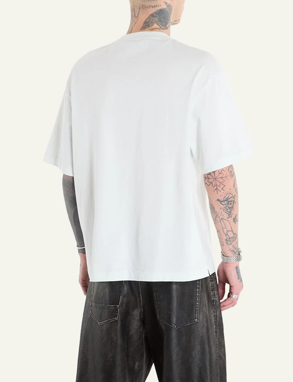Off-White statement skate tee bluewash back model view logo print
