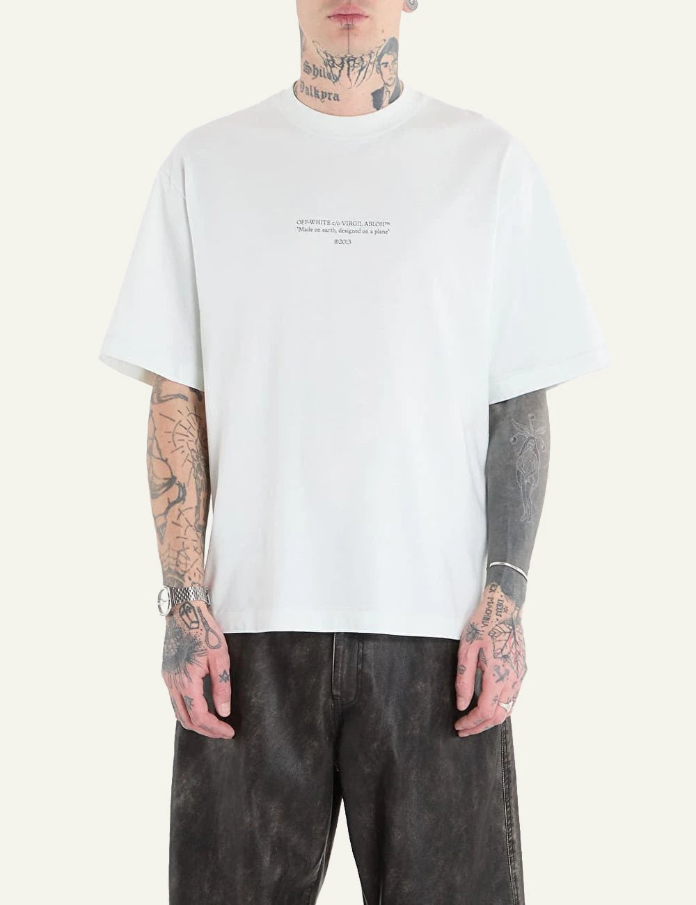 Off-White statement skate tee bluewash front model view logo print
