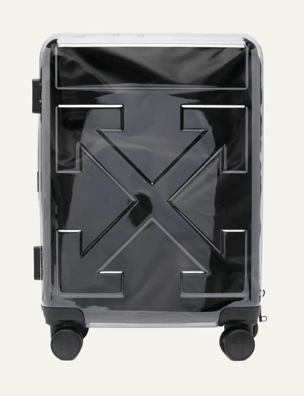 Off-White suitcase black arrow logo hard case spinner front view