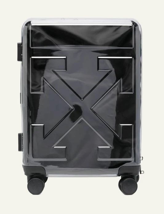 Off-White suitcase black arrow logo hard case spinner front view