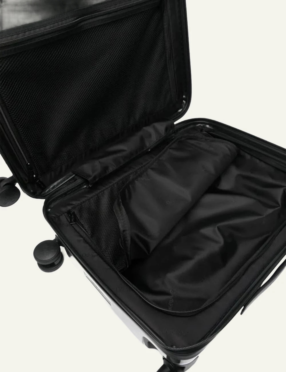 Off-White suitcase black arrow logo hard case spinner top view