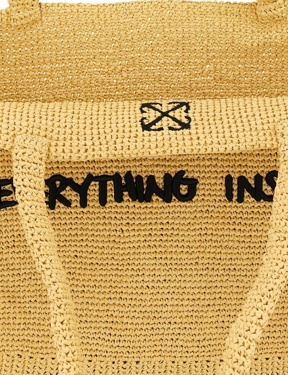 Off-White tote bag crochet beige everything inside logo top view