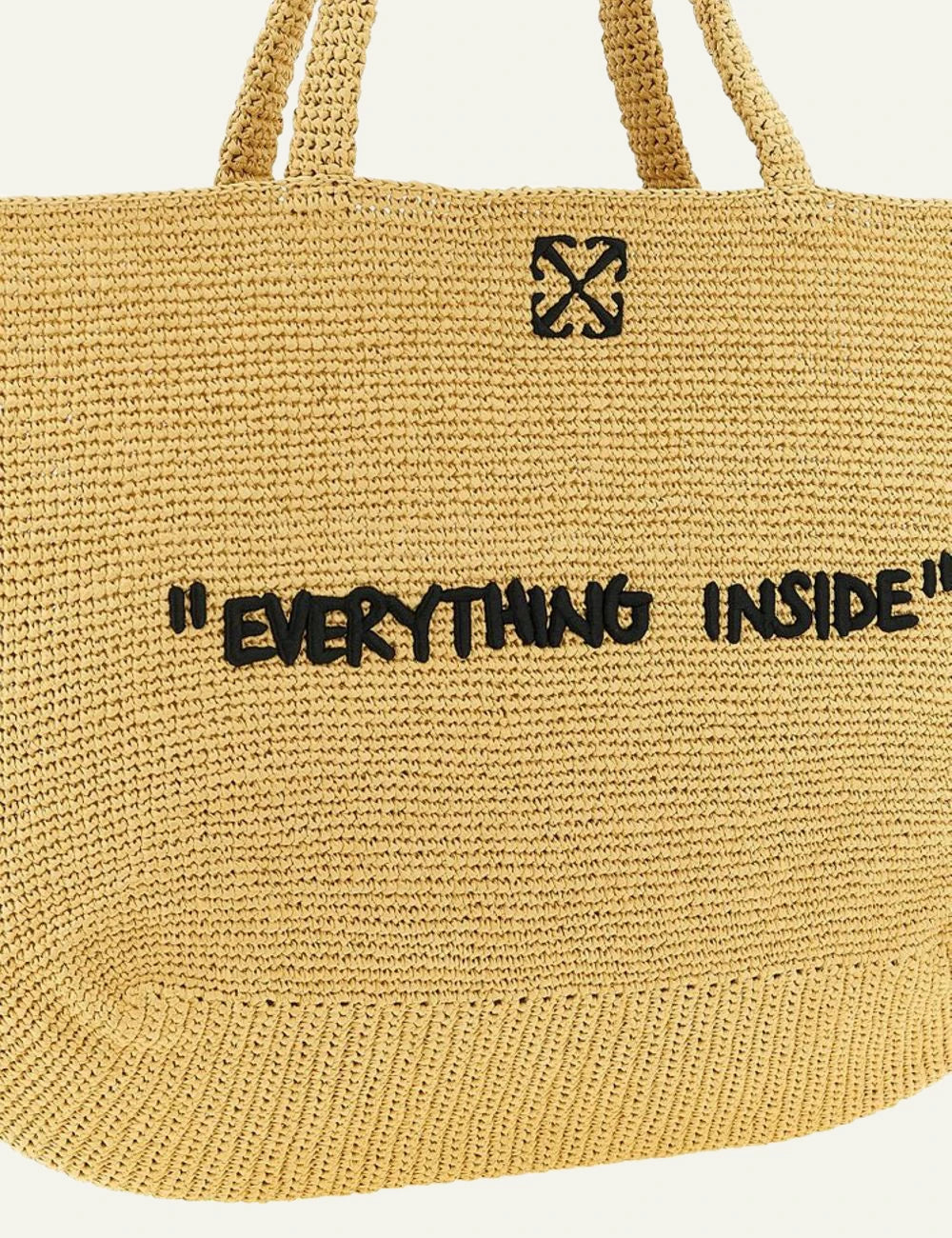 Off-White tote bag crochet beige everything inside logo front detail view