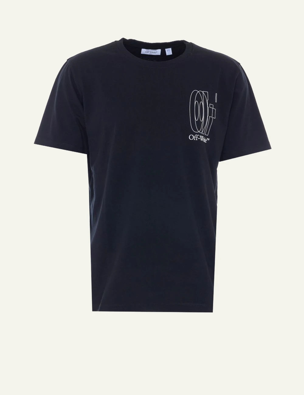 Off White t-shirt black outline logo chest front flat view
