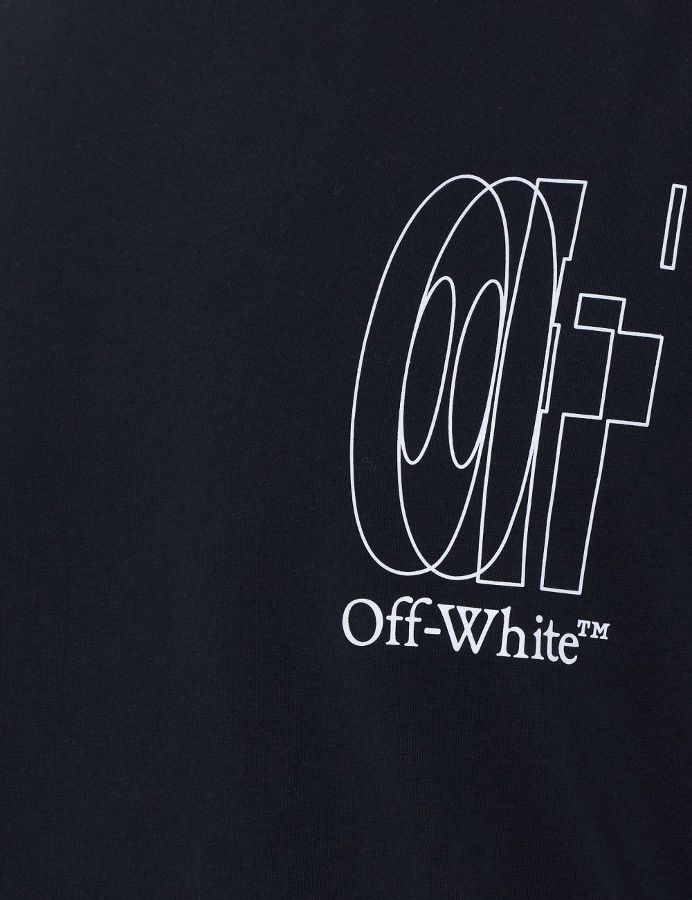 Off White t-shirt black outline logo chest front logo view