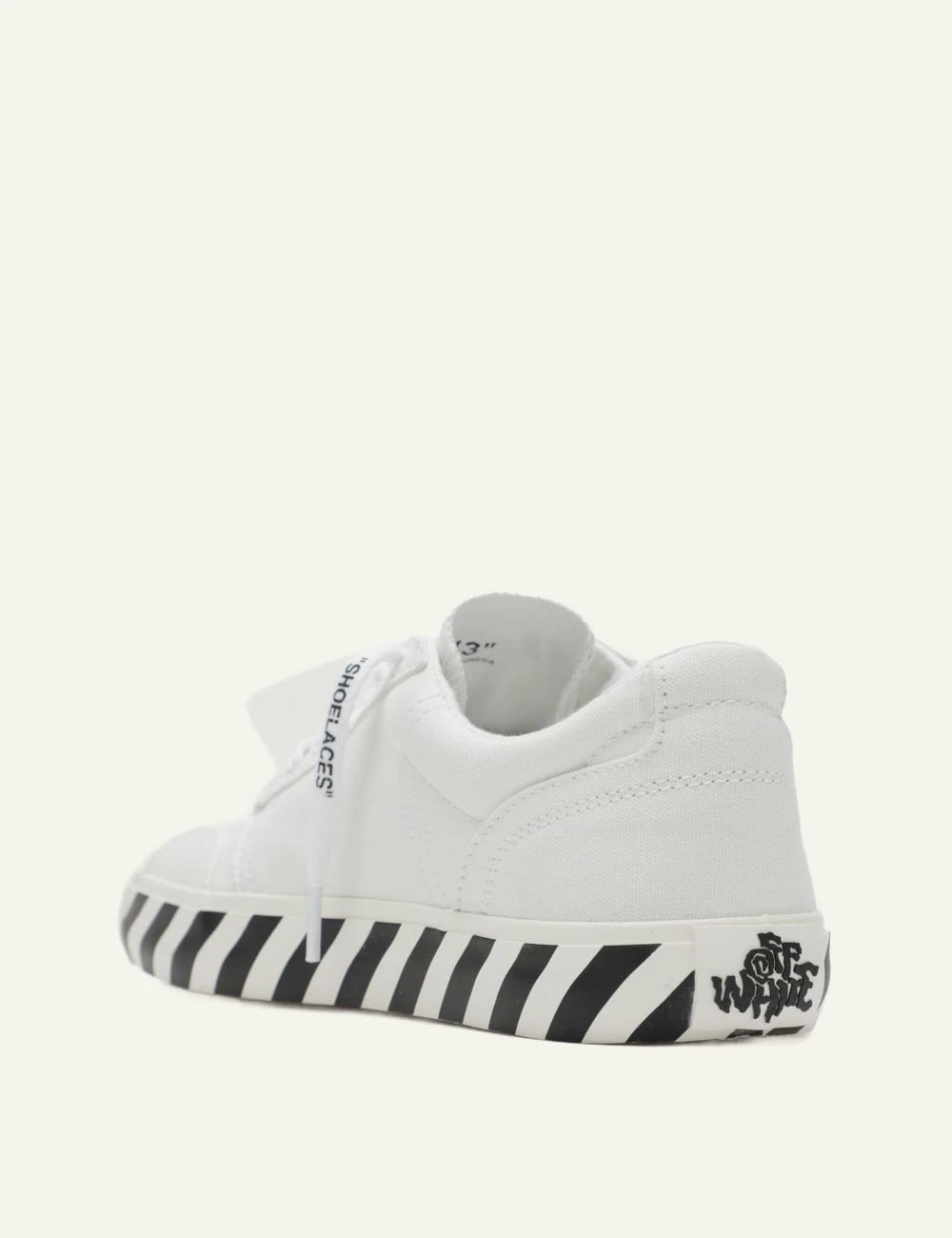 Off-White vulcanized sneakers white arrows logo canvas back view