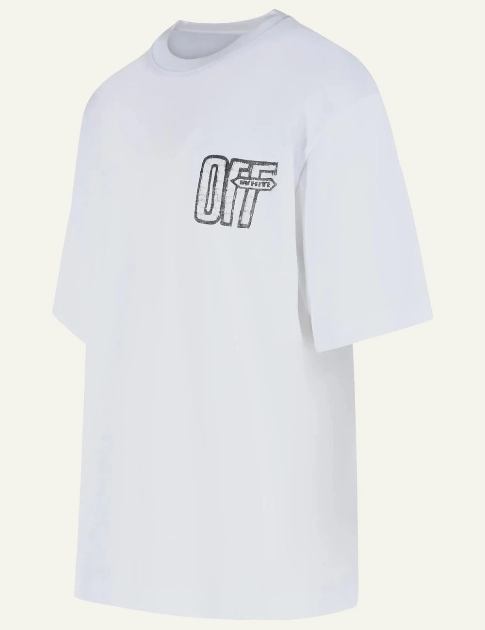Off-White white cotton T-shirt with chest logo and back graphic print side