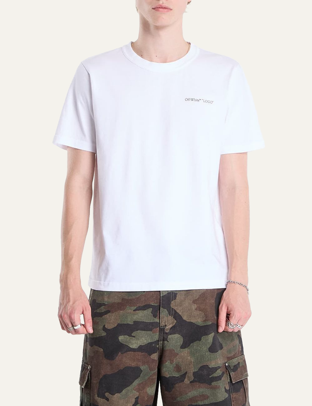 Off-White white cotton T-shirt with front logo print 