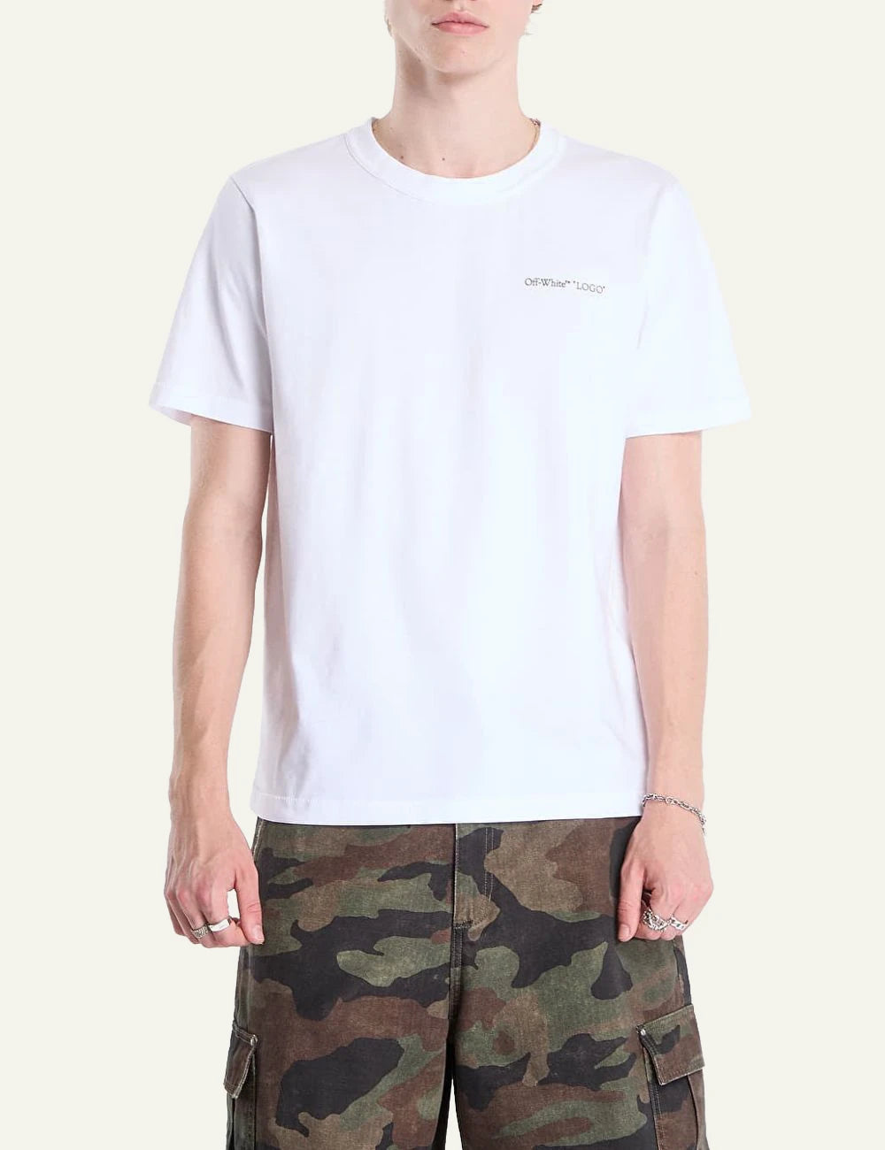 Off-White white cotton T-shirt with front logo print model