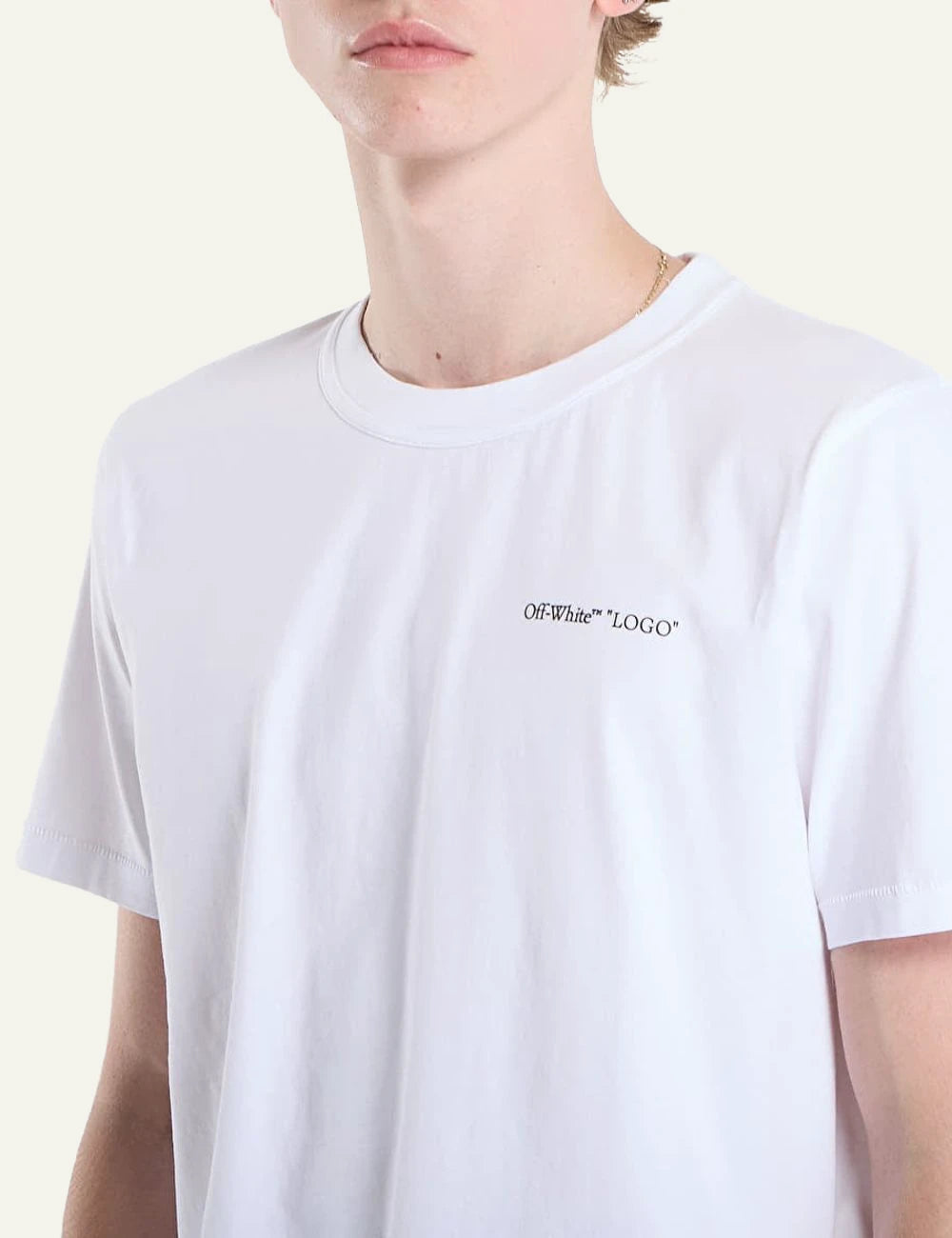 Off-White white cotton T-shirt with front logo print side