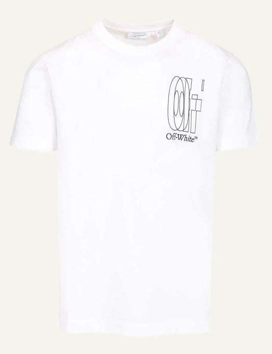 off white t-shirt white black line logo chest front flat view